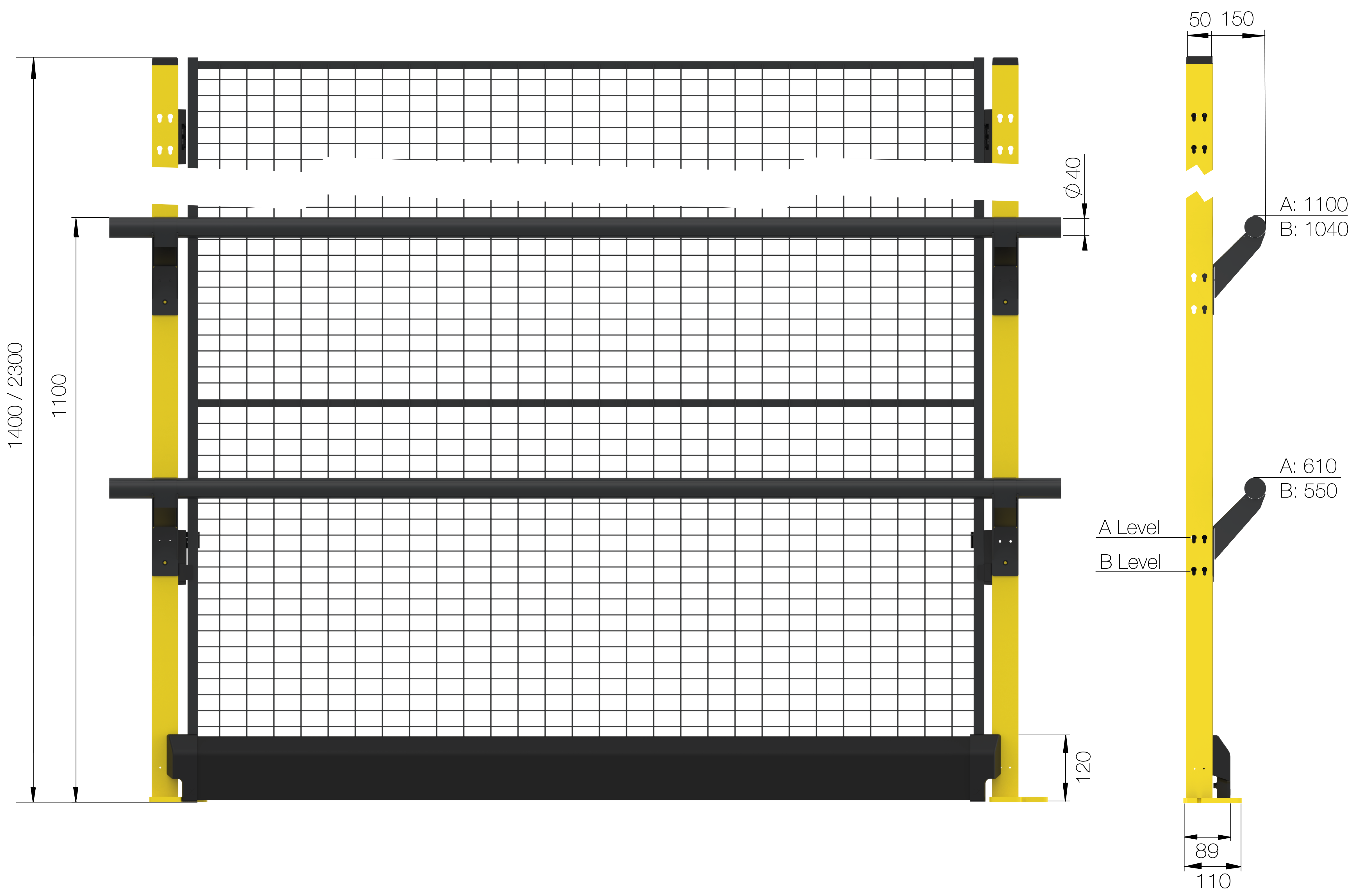 Hauteur 1400 mm sans panneau