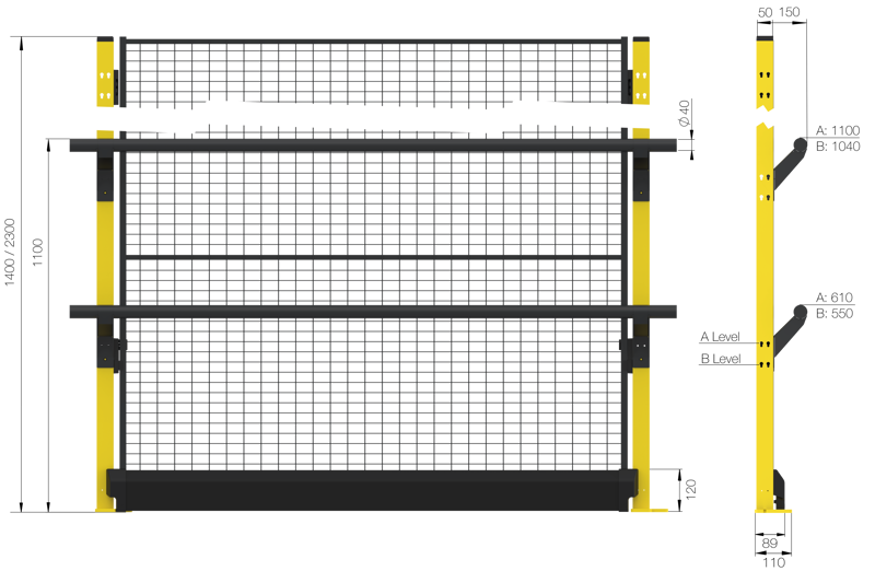 Hauteur 1400 mm sans panneau