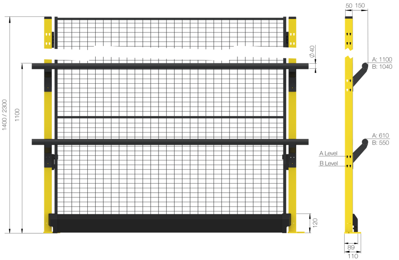 Height 1400 mm with panel