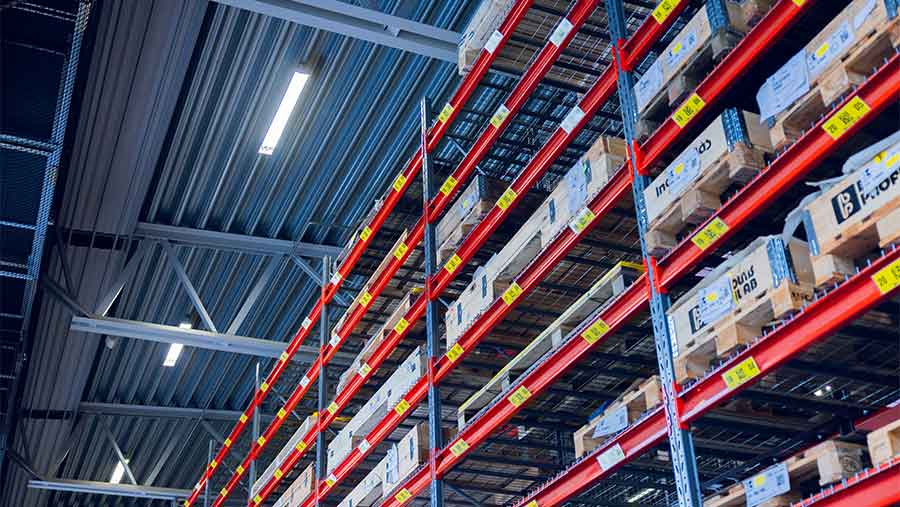 Mesh shelving used to keep goods in place and stacked