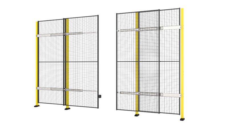Porte coulissante double sans rail avec fermeture centrale